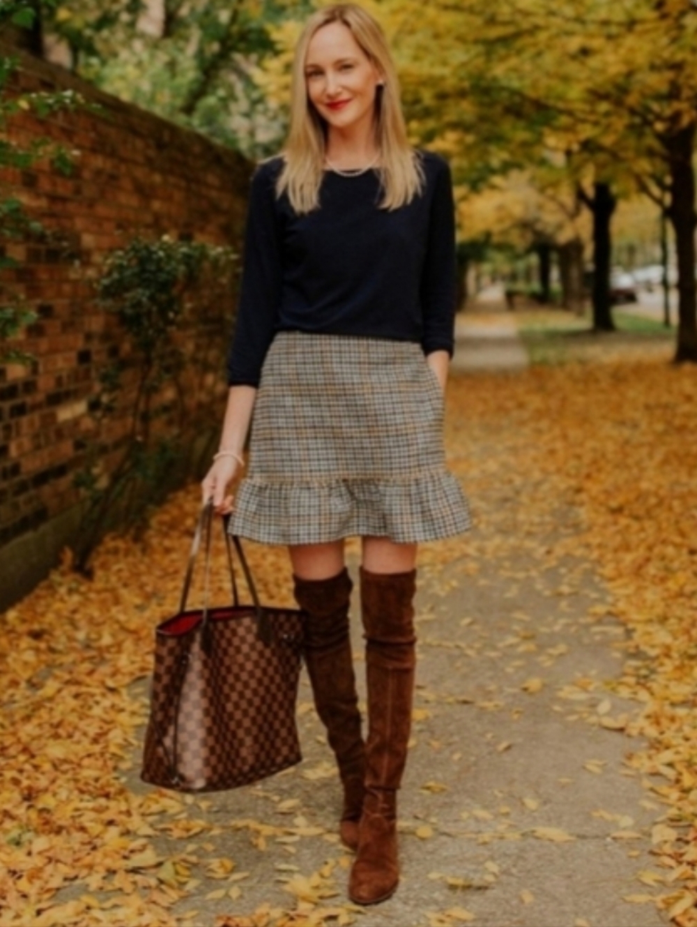 J. Crew Mercantile Brown & Black Houndstooth Ruffle Hem Mini Skirt